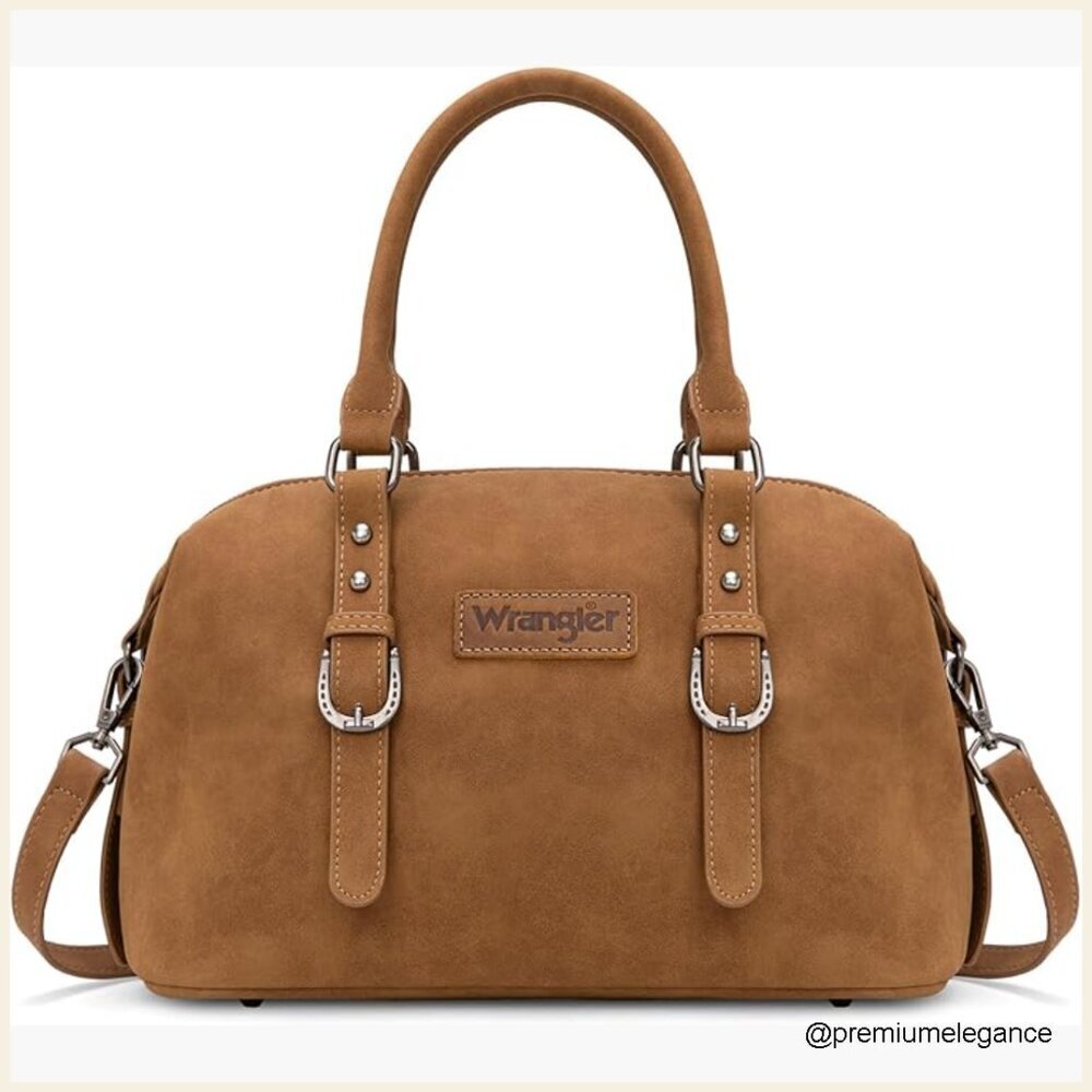 Suede Doctor Bag with Top Handle and Shoulder Strap for Women